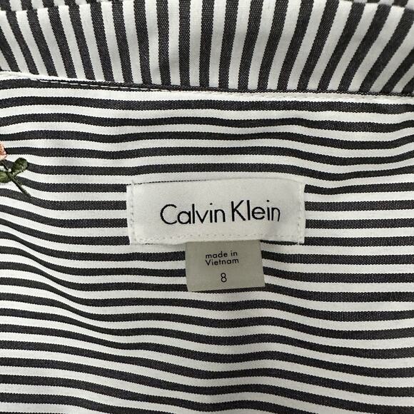 Calvin Klein Dress Womens 8 Striped Floral Embroidered Wrap Asymmetrical - Picture 8 of 13